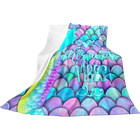 Mermaid Flannel Blanket Baby for Kids Girls,Glitter Fish Scales Throw Blanket Lightweight Warm,Girly Rainbow Mermaid Tail Plush Blanket,Coastal Ocean Sealife Fleece Blanket Sofa Bedroom Decor