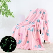 Mermaid Flannel Throw Blanket Glow in the Dark Children's Day Gifts for Girls Machine Washable 60x50 inch