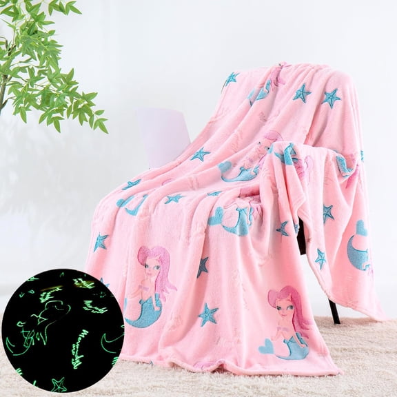Mermaid Flannel Throw Blanket Glow in the Dark Children's Day Gifts for Girls Machine Washable 60x50 inch