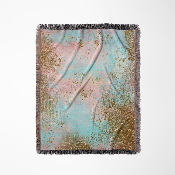 Mermaid Foam Ocean Gold Glitter On Aqua Pink Background, Woven Blanket