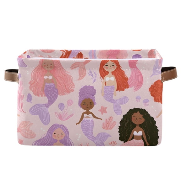 Mermaid Foldable Storage Large Fabric Storage Baskets Organizer Storage Bins with Handles for Home Office