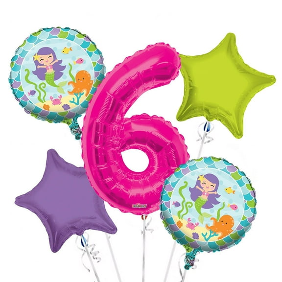 Mermaid Friends Balloon Bouquet 6th Birthday 5 pcs - Party Supplies