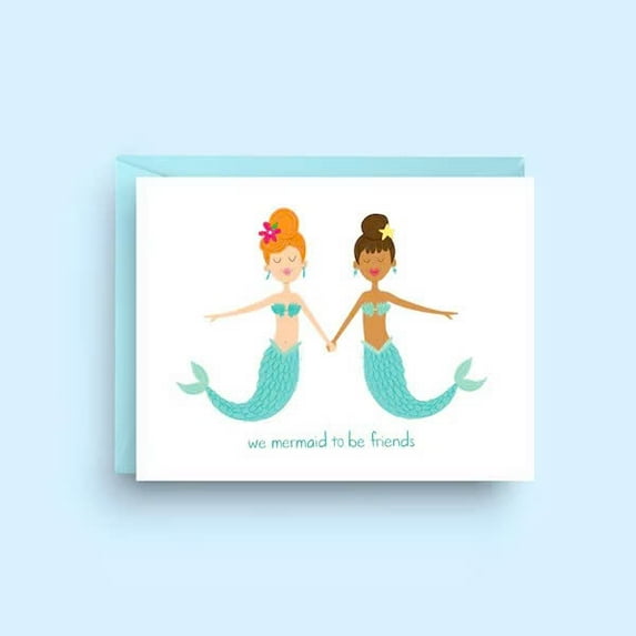 Mermaid Friendship Card - "We Mermaid to be Friends" Design - Cute Illustration with Envelope Included - Perfect for Kids' Birthdays, Friendship Celebrations, or Just Because