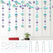 Mermaid Garland with Jellyfish Seashell Starfish Pearl Paper Streamer for Little Mermaid Rainbow Theme Birthday Bachelorette Baby Shower Under The Sea Party Decorations