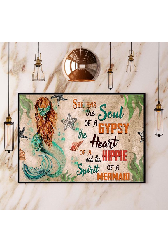 Mermaid Girl She Has The Soul Of Gypsy Ocean Lovers Starfish Horizontal Paper Poster No Frame Wall Art 11 x 17 Inch Poster