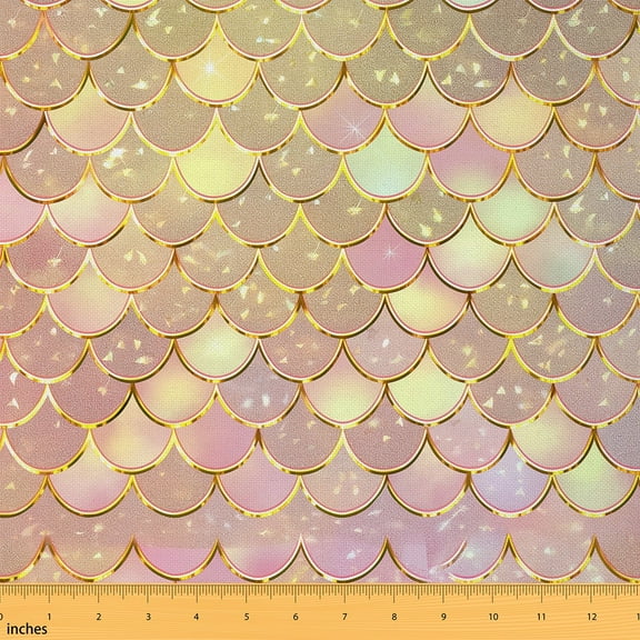 Erosebridal Mermaid Glitter Fabric By The Yard, Fish Scales Decorative Fabric, Rainbow Gold Upholstery Fabric, Ocean Life Sea Animal Indoor Outdoor Fabric Woman, 1 Yard
