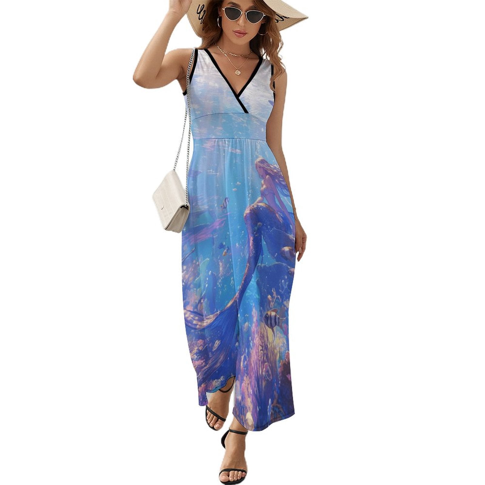 halter embroidered dress MILEY – ALLISON New York 2023 July 4 COLOR:Deep Azure Orange Fruit with Leaves