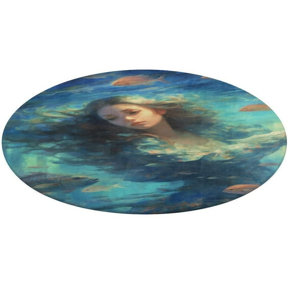 Mermaid Glitter Fish Scale Girls Soft Bedroom Round Area Rug, Washable Cute Nursery Circle Throw Mat, Non-Slip Contemporary Small Low Pile Floor Carpet for Dorm Bedside