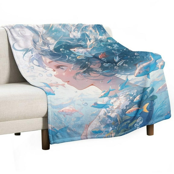 Mermaid Glitter Fish Scale Girls Soft Print Blanket Throw Blankets Warm Cozy Lightweight Couch Blanket Stuff Gifts for Women Girls Kids Mom Teens Boys