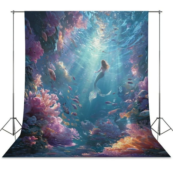 Mermaid Glitter Fish Scale Girls Spring Backdrop Backdrops for Photography Photo Background Nature Scenery Banner