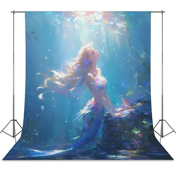 Mermaid Glitter Fish Scale Girls Spring Wall Backdrop Background Floral Backdrops 5x7FT