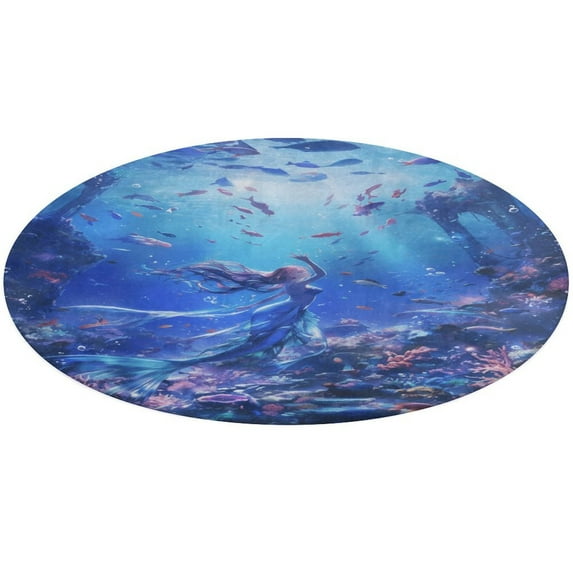 Mermaid Glitter Fish Scale Girls Washable Round Rug -Circle Area Rugs for Nursery Bedroom, Vintage Non Slip Non Shedding Low Pile Carpet for Living Room Coffee Table Entryway