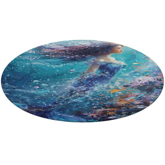 Mermaid Glitter Fish Scale Girls Washable Round Rug -Circle Area Rugs for Nursery Bedroom, Vintage Non Slip Non Shedding Low Pile Carpet for Living Room Coffee Table Entryway