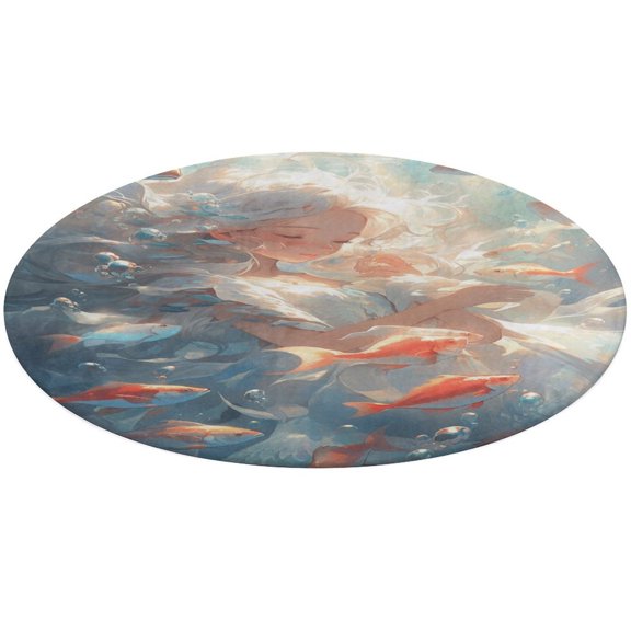 Mermaid Glitter Fish Scale Girls Washable Round Rug -Circle Area Rugs for Nursery Bedroom, Vintage Non Slip Non Shedding Low Pile Carpet for Living Room Coffee Table Entryway