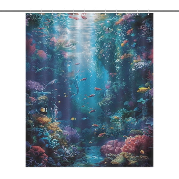 Mermaid Glitter Fish Scale Girls Waterproof Polyester Quick-Drying Shower Curtain for Bathroom with 12 Hooks