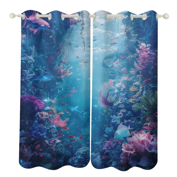 Mermaid Glitter Fish Scale Girls Window Curtains for Bedroom Colorful Printed Window Drapes Blackout Thermal Insulated Grommet Window Treatment 2 Panels Set