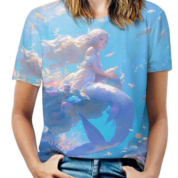 Mermaid Glitter Fish Scale Girls Women's Short Sleeve Tops Casual Blouses T Shirt