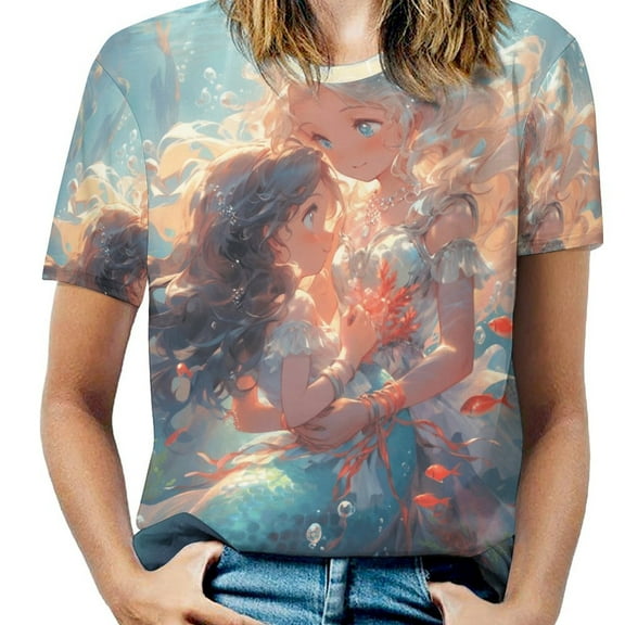 Mermaid Glitter Fish Scale Girls Women's T-Shirt Short Sleeve T Shirts Tops Tee Ladies Loose T