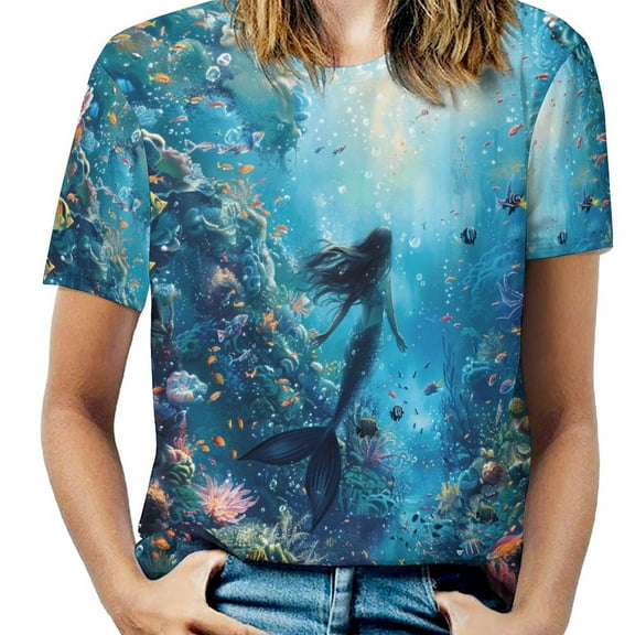 Mermaid Glitter Fish Scale Girls Women's T-Shirt Short Sleeve T Shirts Tops Tee Ladies Loose T