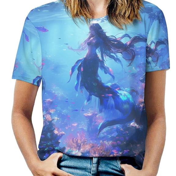 Mermaid Glitter Fish Scale Girls Women's T-Shirt Short Sleeve T Shirts Tops Tee Ladies Loose T