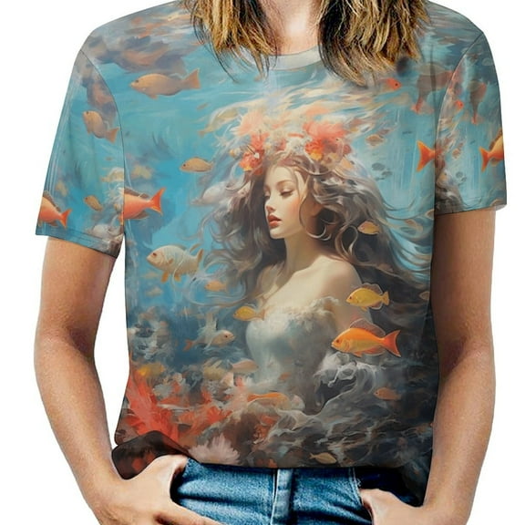 Mermaid Glitter Fish Scale Girls Women's T-Shirt Short Sleeve T Shirts Tops Tee Ladies Loose T
