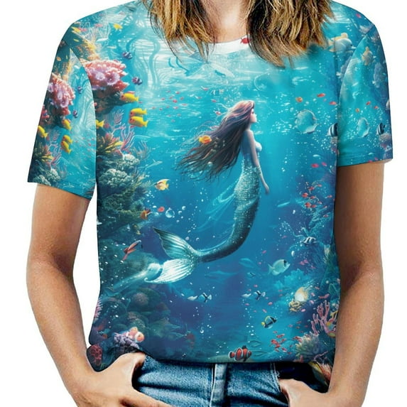 Mermaid Glitter Fish Scale Girls Women's T-Shirt Short Sleeve T Shirts Tops Tee Ladies Loose T