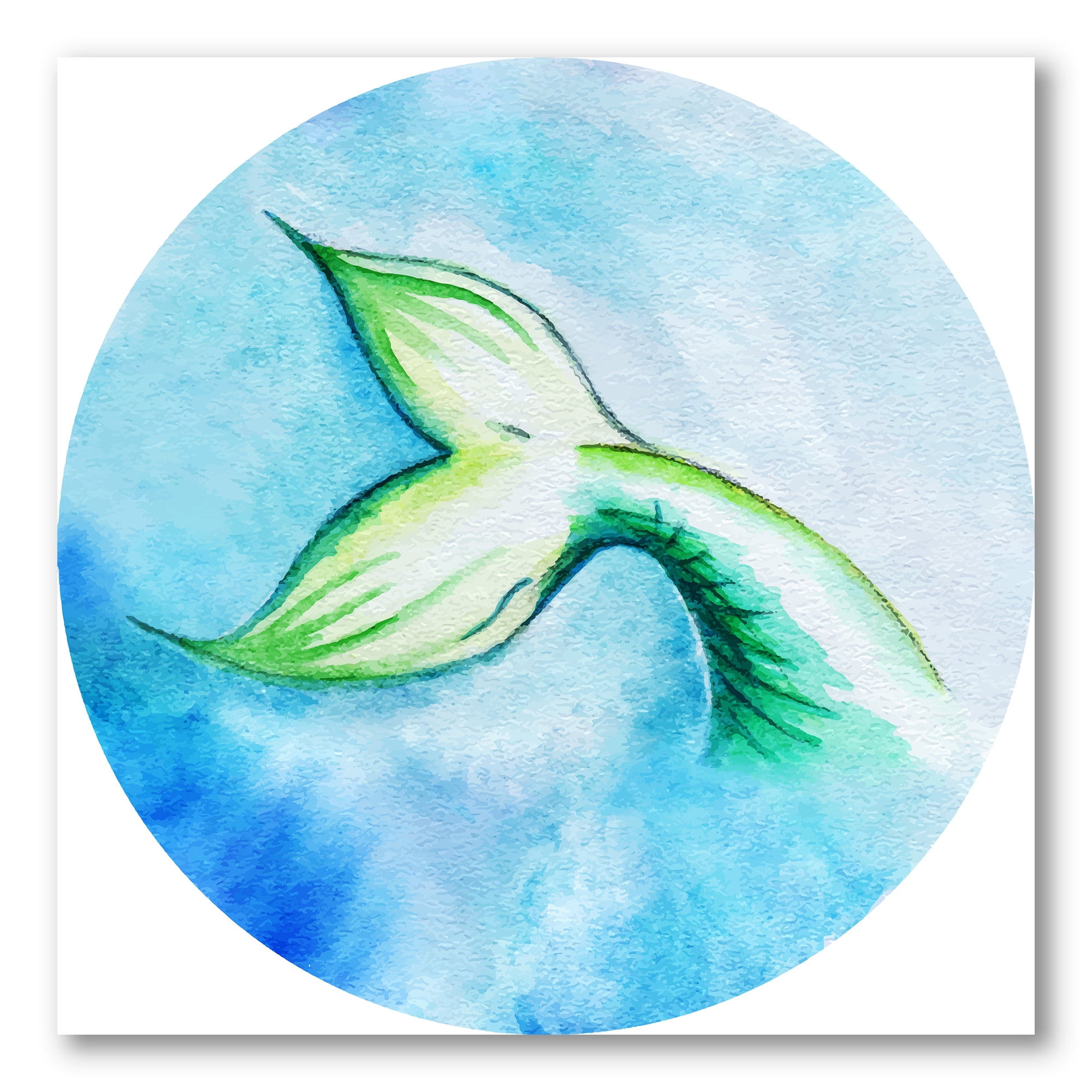 Mermaid Green Fish Tail 16 in x 16 in Painting Canvas Art Print, by Designart