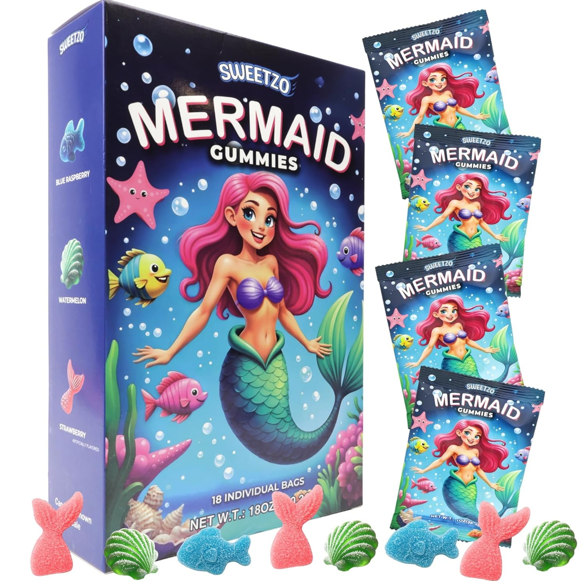 Mermaid Gummies, Birthday Party Candy, 18 Count, 18 Ounce Box