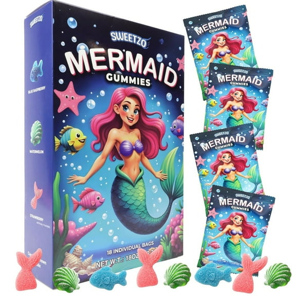 Mermaid Gummy Candy, Birthday Party Favors, 18 Count, 18 Ounce Box