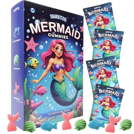 Mermaid Gummy Candy, Birthday Party Favors, 18 Count, 18 Ounce Box