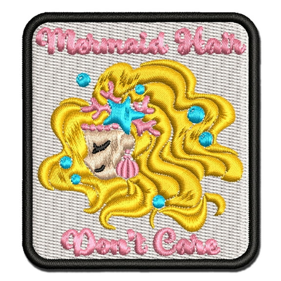 Mermaid Hair Don't Care Applique Multi-Color Embroidered Hook & Loop Patch - 3 Inch Medium