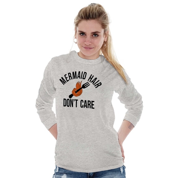 Mermaid Hair Don't Care Beach Lover Women Plus Size Long Sleeve Graphic Tee Brisco Brands 3X