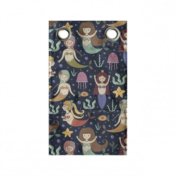 Mermaid Hanging Pocket Organizer, Funny Cartoon with Ocean Girls with Colorful Tails Bubbles, Printed Polyester Storage Bag with Pockets, 9" x 16", Multicolor