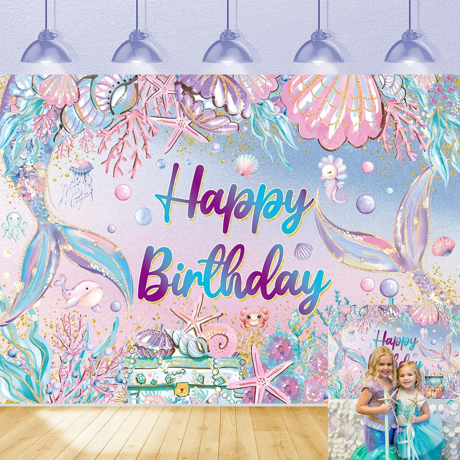 Mermaid Happy Birthday Backdrop Mermaid Theme Party Decorations Under ...