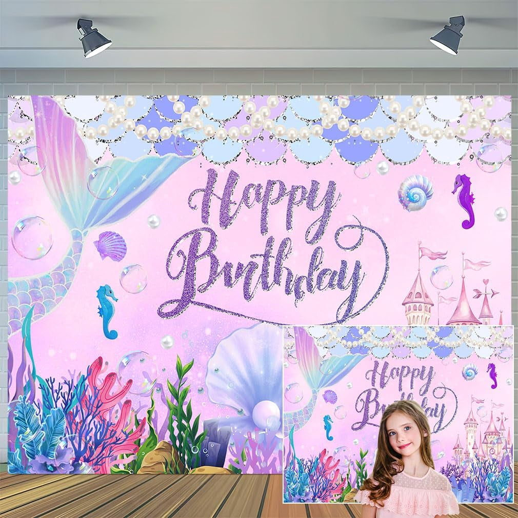 Mermaid Happy Birthday Backdrop Under The Sea Birthday Background for ...