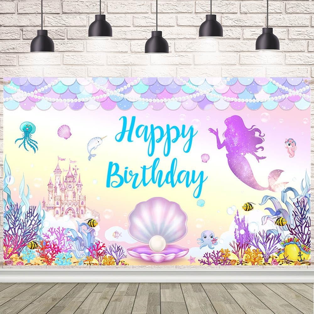 Sea World Pearl Girls Round Birthday Backdrop Kit