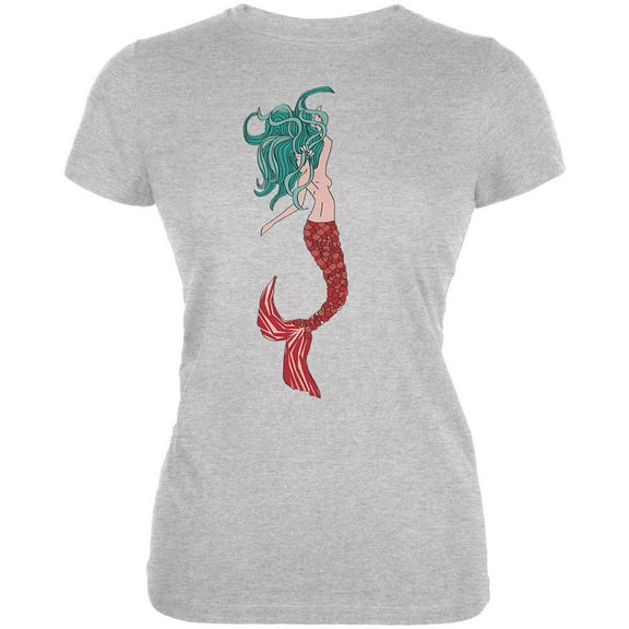 Mermaid Heather Grey Juniors Soft T-Shirt - Medium