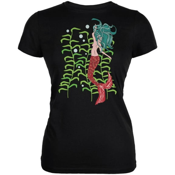 Mermaid In Kelp Black Juniors Soft T-Shirt - Small