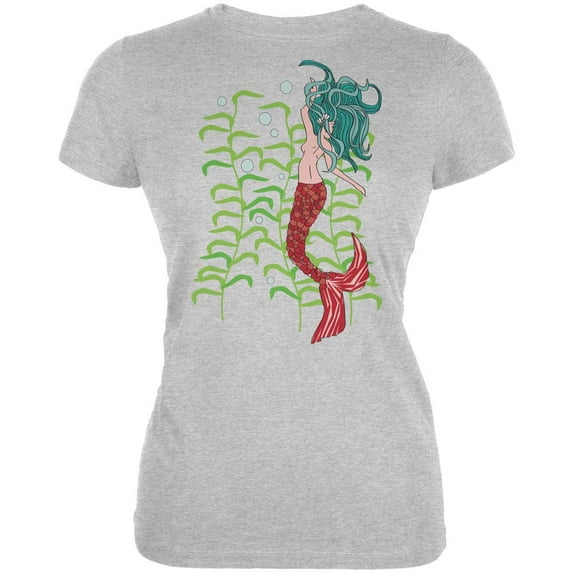 Mermaid In Kelp Heather Grey Juniors Soft T-Shirt - 2X-Large