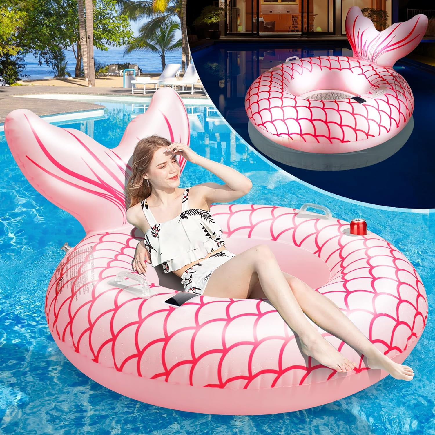 Mermaid Inflatable Pool Float Chair, Pool Lounger Float with Cup Holder ...
