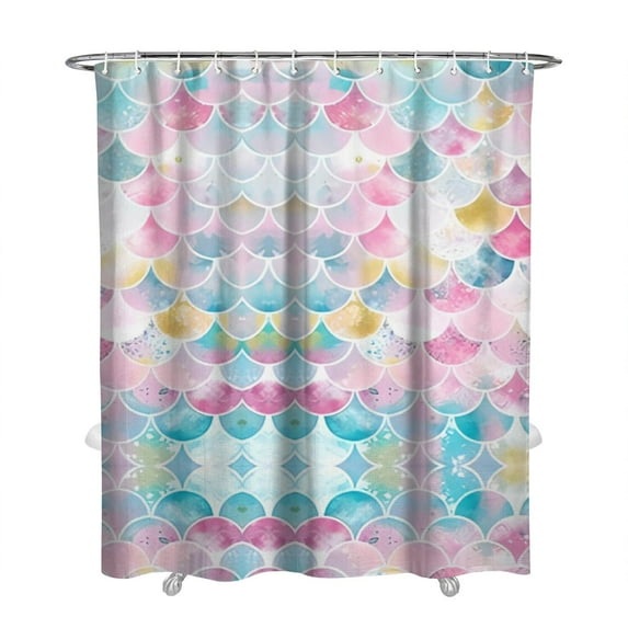 Mermaid Inspired Bathroom Curtain 72x84 Inches, Waterproof Polyester with Fantasy Scale Design, Includes 12 Plastic Hooks, Adds Magical Ocean Touch to Teen or Girl Bathroom