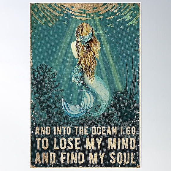 Mermaid Into The Ocean Poster Wall Art, Modern Wall Decor For Living Room Bedroom, 8x12 UNFRAMED