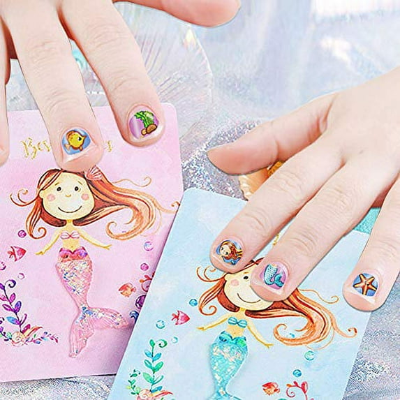 Mermaid Kids Nail Art Stickers Decals for Little Girls, 200+ Aniuvot Children Mermaid Princess Nail Wraps Tips for Fingernail Toenail Acrylic Nail Decoration Birthday Party Favors