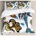 thumbnail image 1 of Mermaid King Size Duvet Cover Set, Artistic Oceanic Figures Sea Horse and Calmar Pattern Drawing Effect, Decorative 3 Piece Bedding Set with 2 Pillow Shams, Pale Blue Yellow Orange, by Ambesonne, 1 of 3