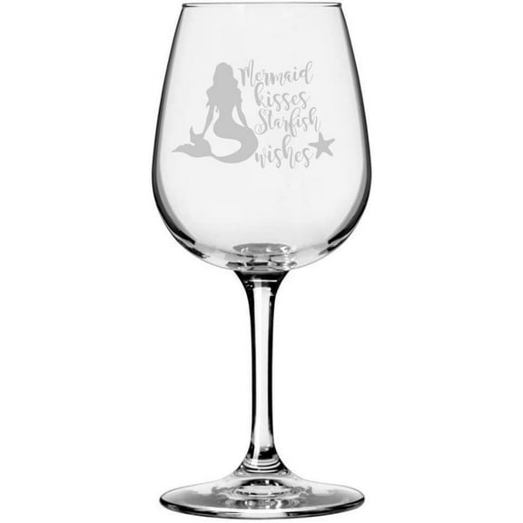 Mermaid Kisses Starfish Wishes Laser Etched Wine Glass
