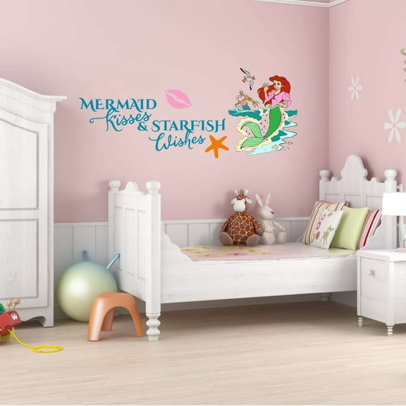 Mermaid Kisses and Starfish Wishes Mermaids Creatures Seahorse Princess Fish Starfish Queen Sweet Dreams Bedtime Unicorn Dream Holiday Decorating Wall Decal Sticker Cling - Size: 30 In X 12 In