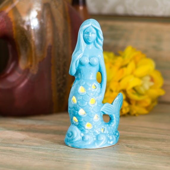 Mermaid LED Light Up Ceramic Blue Nautical Beach Figurine