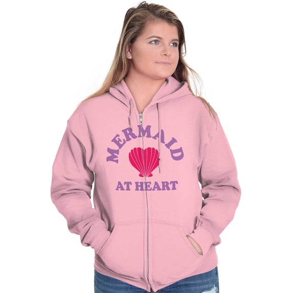 Mermaid Lovers Cute Seashell Heart Zip Hoodie Sweatshirt Women Brisco Brands 5X