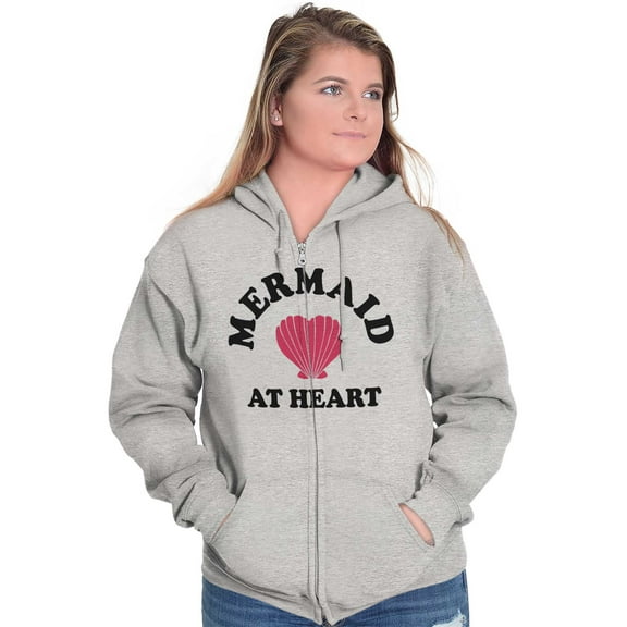 Mermaid Lovers Cute Seashell Heart Zip Hoodie Sweatshirt Women Brisco Brands S