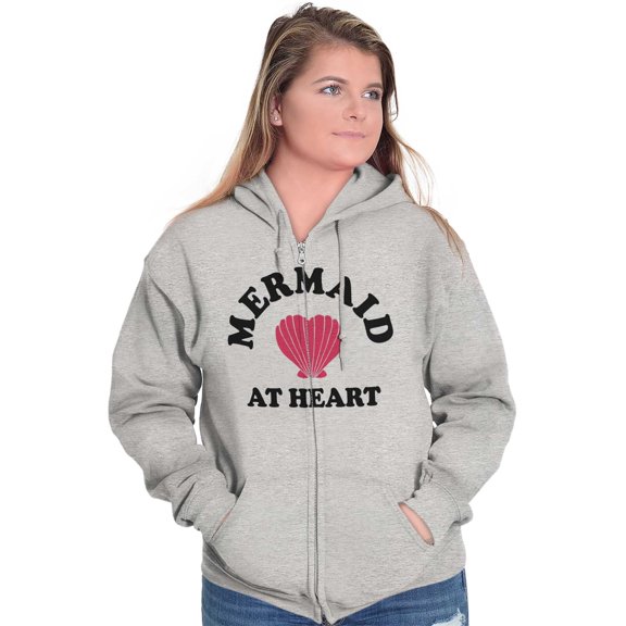 Mermaid Lovers Cute Seashell Heart Zip Hoodie Sweatshirt Women Brisco Brands X